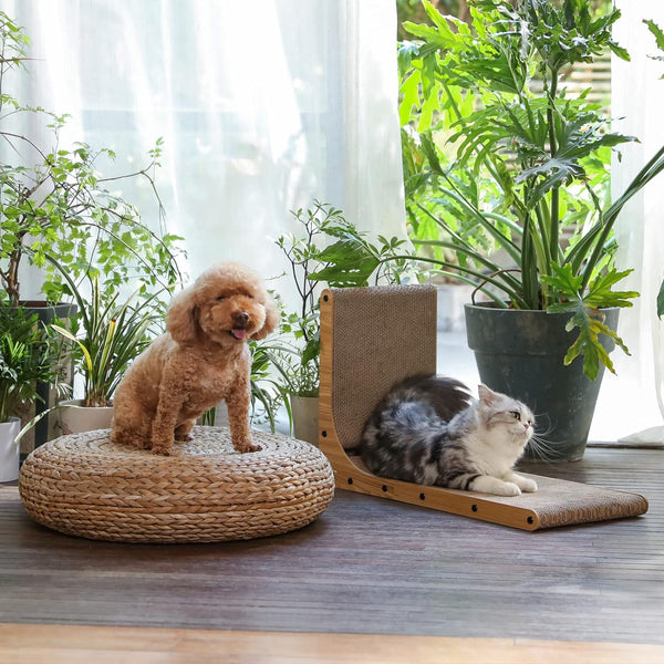 26.8 Inch L-Shaped Wall Mounted Cat Scratcher with Ball Toy