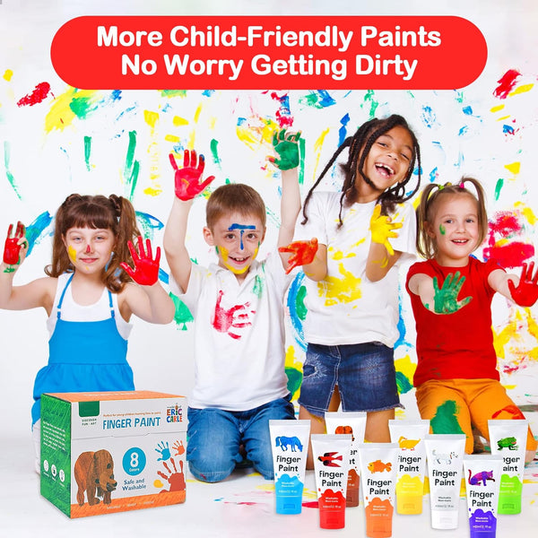 Kids Finger Paints - 8 Color Washable, Non-Toxic Art Set