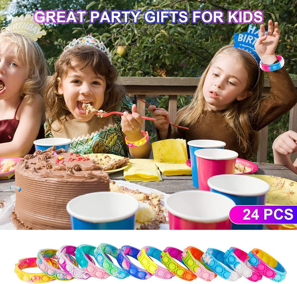 24 Pcs Pop It Bracelets - Fidget Toys for Kids (Party Favors)