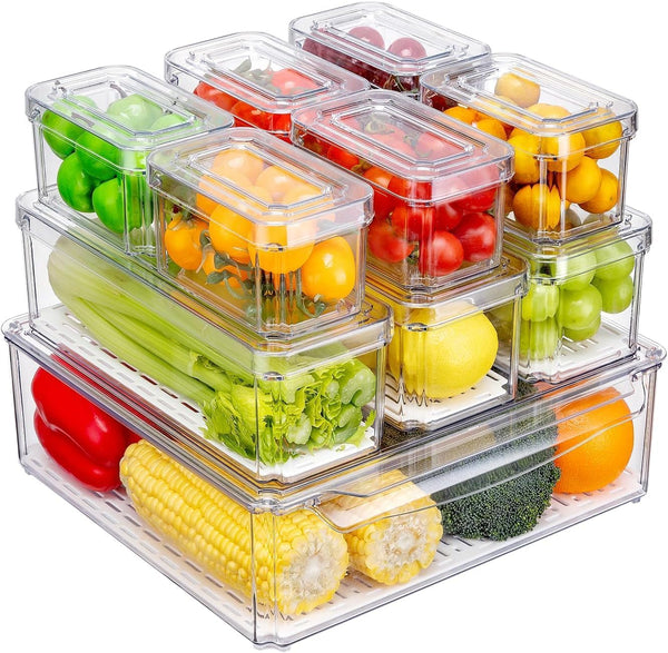 DUBKART 10-Pack Stackable Fridge Organizers BPA-Free Bins with Lids