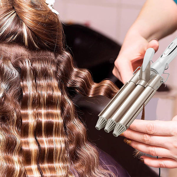 Triple Barrel Curling Iron - Professional Ceramic Hair Waver, Deep Waves