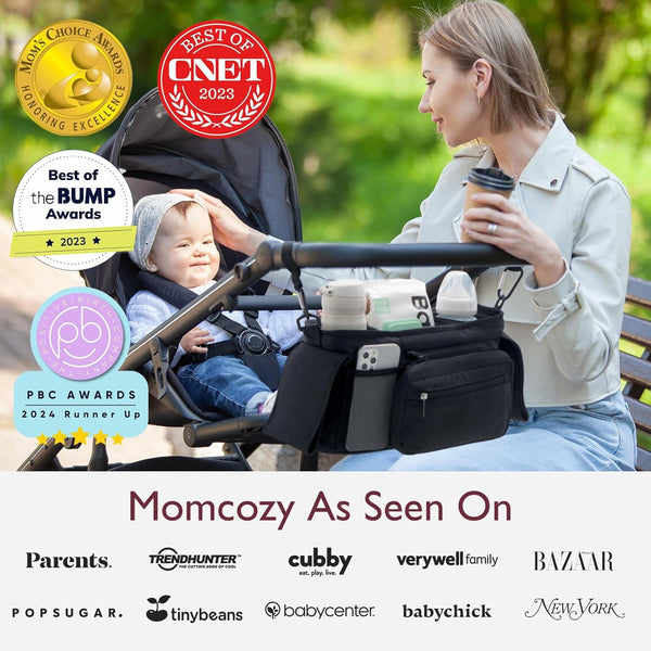 Momcozy Universal Stroller Organizer – Insulated Cup Holder, Phone Bag & Strap; Fits Most Strollers.