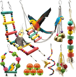 Dubkart 12 PCS Bird Parrot Pet Cage Hanging Bell Hammock Swing Toys