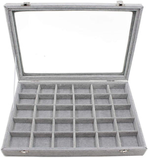 Dubkart 24 Grid Jewelry Storage Velvet Tray Case