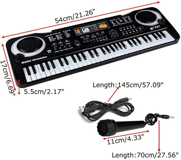 Dubkart 61-Key Digital Music Piano Keyboard & Microphone With Dual Speakers