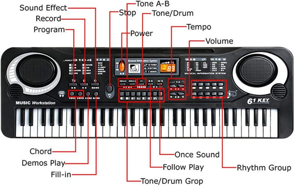 Dubkart 61-Key Digital Music Piano Keyboard & Microphone With Dual Speakers