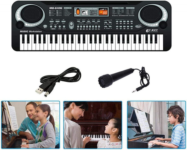 Dubkart 61-Key Digital Music Piano Keyboard & Microphone With Dual Speakers