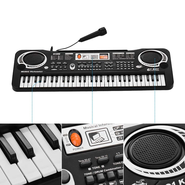 Dubkart 61-Key Digital Music Piano Keyboard & Microphone With Dual Speakers