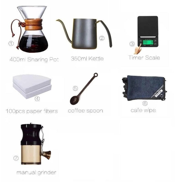 Dubkart 7 PCS Crop Chemex Coffee Maker Set Barista Kit Bag