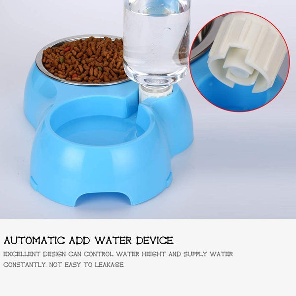 Dubkart Automatic Pet Dog Cat Food Drinking Feeding Water Double Bowl (Blue)