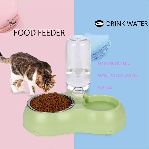 Dubkart Automatic Pet Dog Cat Food Drinking Feeding Water Double Bowl (Blue)