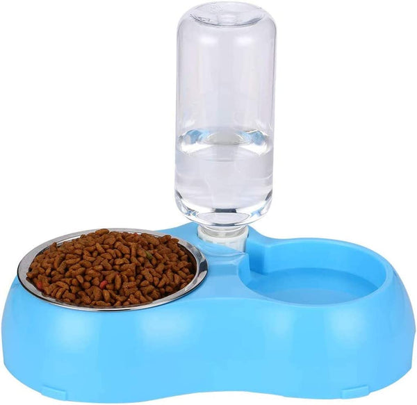 Dubkart Automatic Pet Dog Cat Food Drinking Feeding Water Double Bowl (Blue)