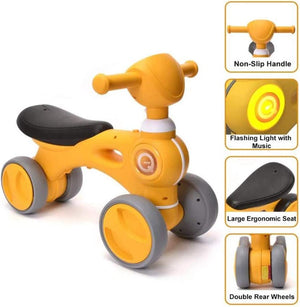 Dubkart Baby Balance Push Bike Walker 4 Wheels Toy (Yellow)