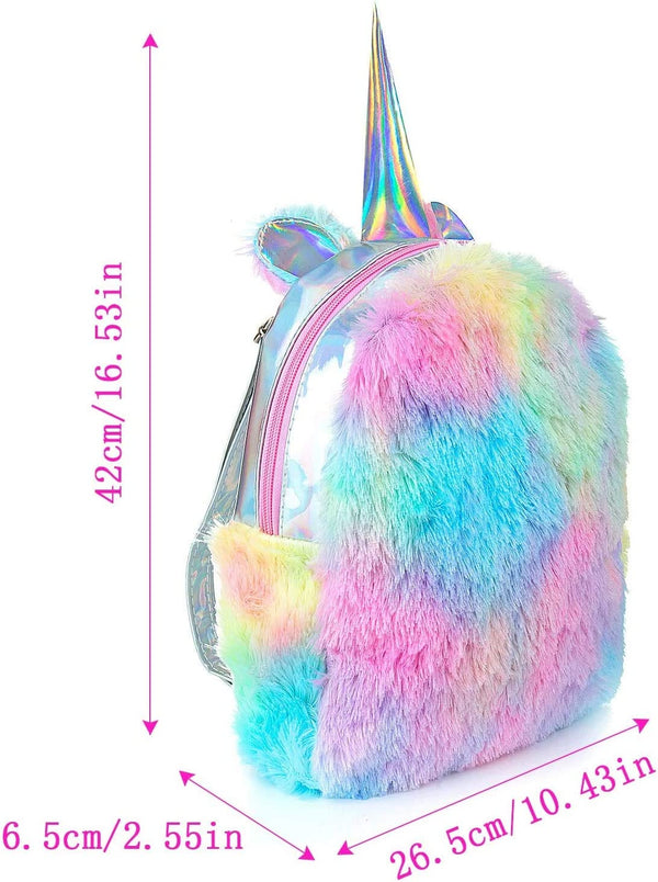 Dubkart Bags Fluffy Unicorn Rainbow Backpack Travel School Knapsack