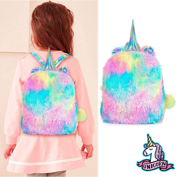 Dubkart Bags Fluffy Unicorn Rainbow Backpack Travel School Knapsack