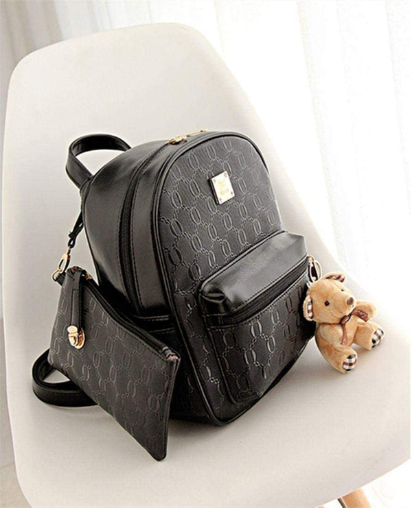 Dubkart Bags Korean Style Backpack 2 PCS Set With Teddy Bear Pendant