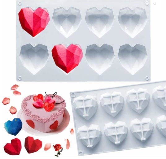 Dubkart Baking Eight Cavity Heart Diamond Love Shaped 3D Silicone Baking Mold
