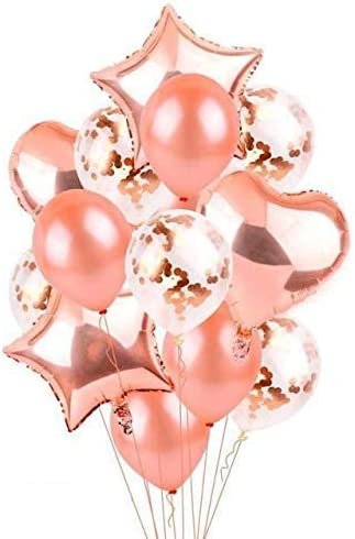 Dubkart Balloons 14in1 Rose Gold Star Heart Foil Balloons Decoration Party Supplies Set