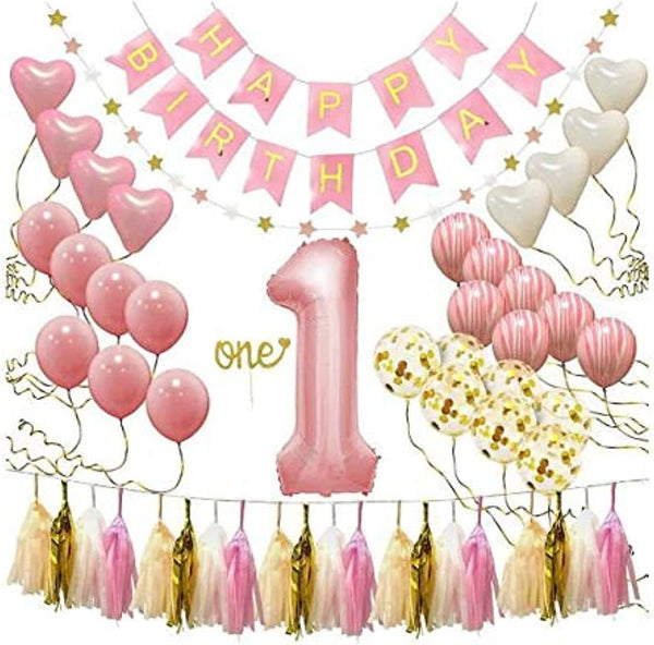 Dubkart Balloons Baby Girl First Birthday Party Decor Set