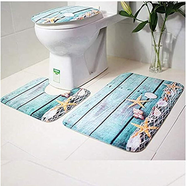 Dubkart Bathroom accessories 3 PCS Bathroom Rug Lid Toilet Cover Bath Mat Set