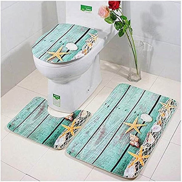 Dubkart Bathroom accessories 3 PCS Bathroom Rug Lid Toilet Cover Bath Mat Set