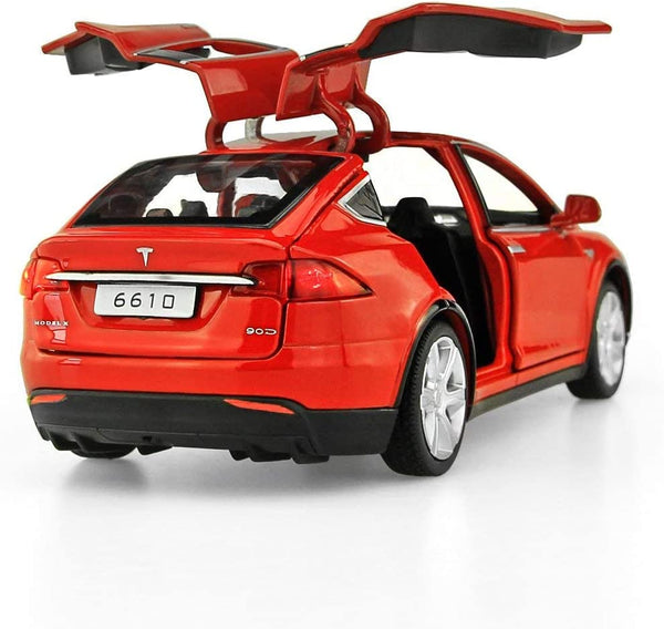 Dubkart Cars Tesla Diecast Model X - Toy Car with Sound & Light (Red / Black)