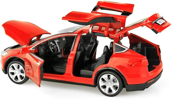 Dubkart Cars Tesla Diecast Model X - Toy Car with Sound & Light (Red / Black)