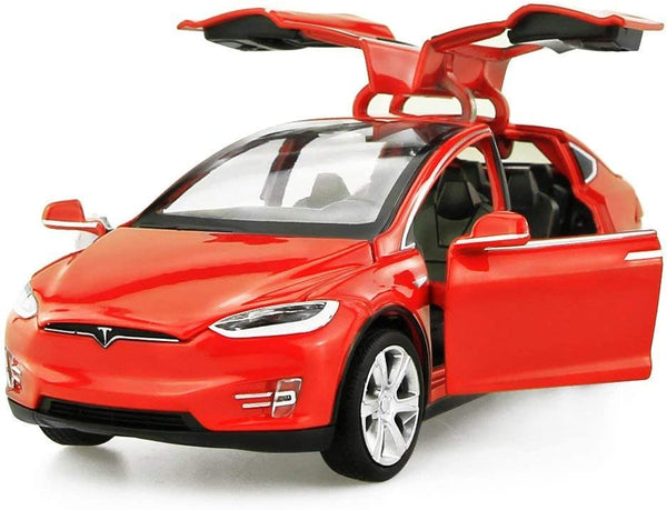 Dubkart Cars Tesla Diecast Model X - Toy Car with Sound & Light (Red / Black)