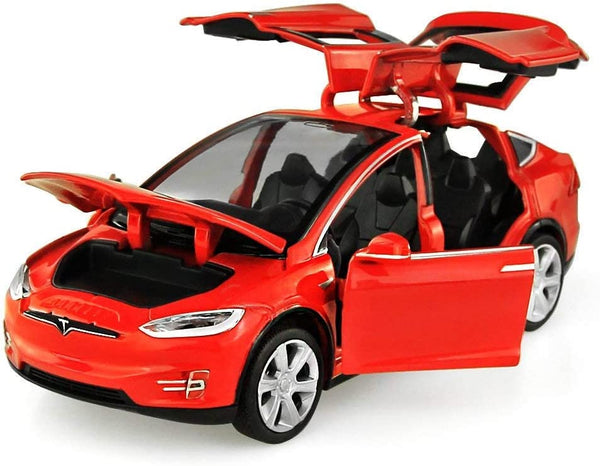 Dubkart Cars Tesla Diecast Model X - Toy Car with Sound & Light (Red / Black)