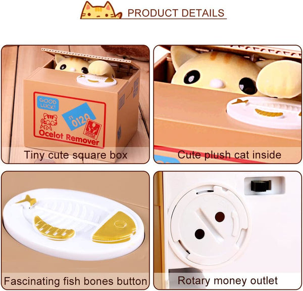 Dubkart Cat Auto Coin Stealing Money Bank Box Piggy Bank Saving Box (Yellow)