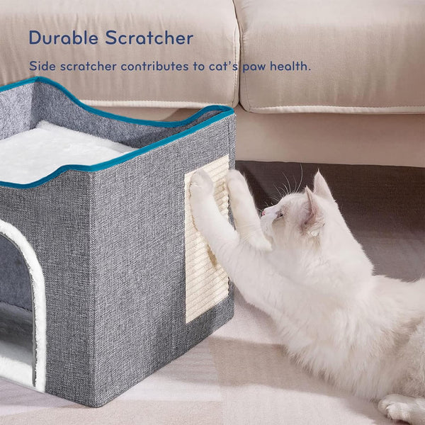 Dubkart Cat Bed and Scratch Pad with Hanging Fluffy Ball (Large)