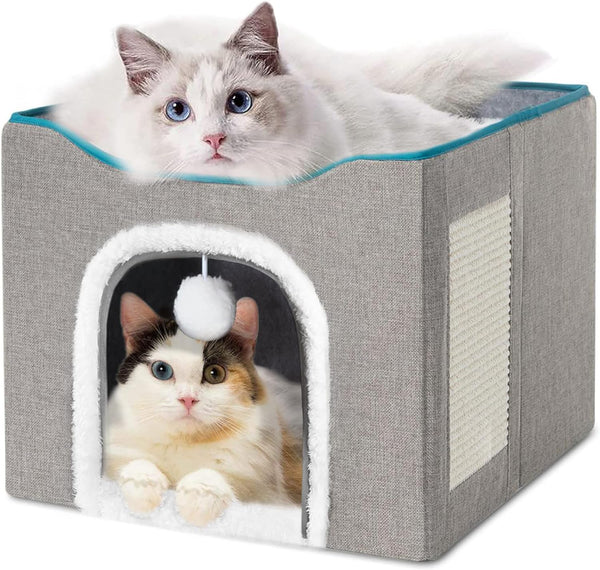 Dubkart Cat Bed and Scratch Pad with Hanging Fluffy Ball (Large)