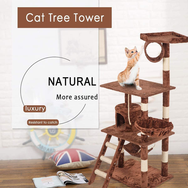 Dubkart Cat Tree Cat Tower Condo Activity Tree with Hammock 5ft (Brown)