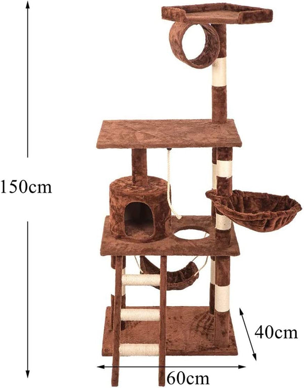 Dubkart Cat Tree Cat Tower Condo Activity Tree with Hammock 5ft (Brown)