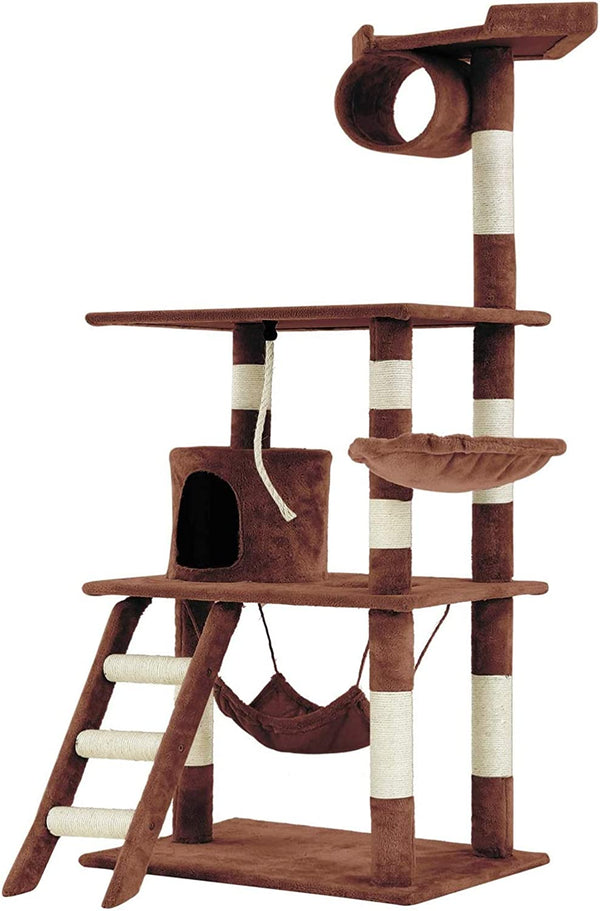 Dubkart Cat Tree Cat Tower Condo Activity Tree with Hammock 5ft (Brown)