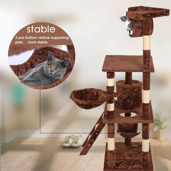 Dubkart Cat Tree Cat Tower Condo Activity Tree with Hammock 5ft (Brown)