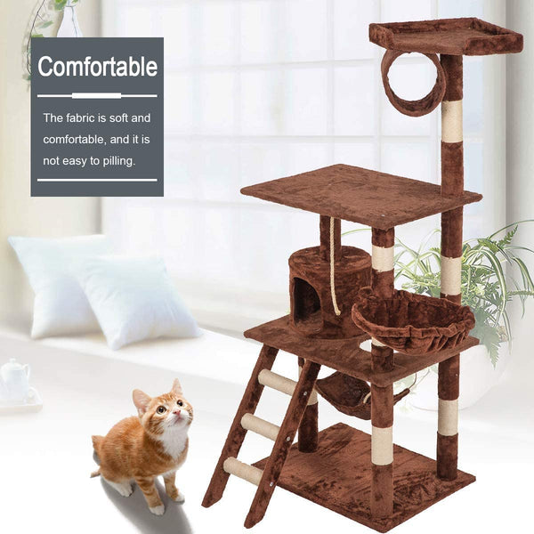 Dubkart Cat Tree Cat Tower Condo Activity Tree with Hammock 5ft (Brown)