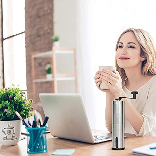 Dubkart Coffee accessories Manual Coffee Grinder Conical Burr Mill Brushed Stainless Steel (Silver)