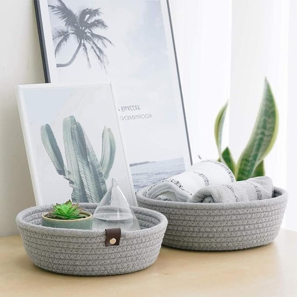 Dubkart Containers & Storage DUBKART Rope Woven Storage Baskets for Organizing Rope Storage Basket Set of 3 Cotton Rope Storage Durable Nursery Baskets Organizer Bins for Baby Toys, Cotton with Corn Skin Design
