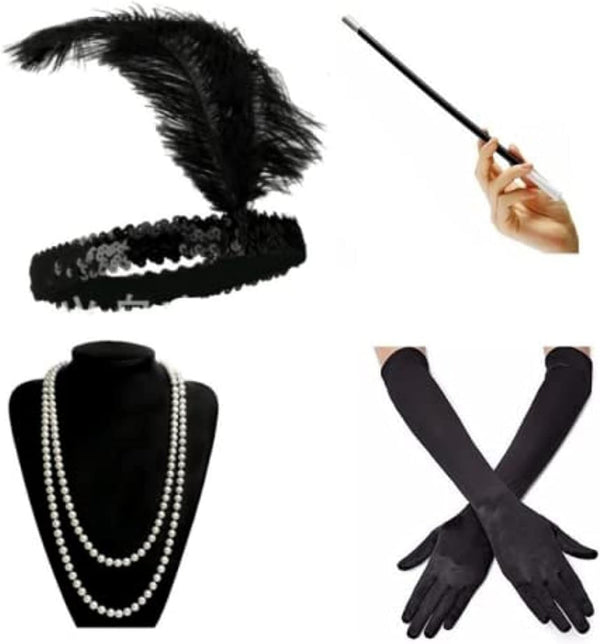 Dubkart Costumes Gatsby Costume 1920s Accessories Sets Feather Headband Gloves