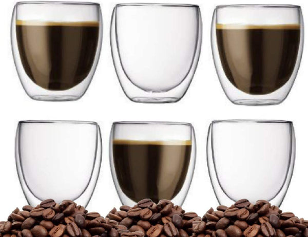 Dubkart Cups and glasses 6 PCS Double Walled Glass Coffee Cups (Small 80ml)