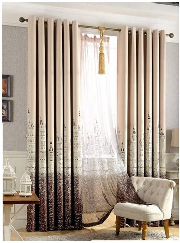 Dubkart Curtains & Drapes Blackout Curtains - Castle Print Brown/Beige 100 x 250centimeter