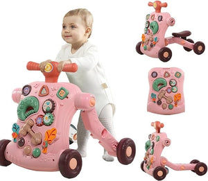 Dubkart DUBKART 4 in 1 Walker for Baby, Baby Push Walker, Assemble as Scooter/Balance bike/Detachable Panel, Walking Toys for Infants 3-12 Months, Pink