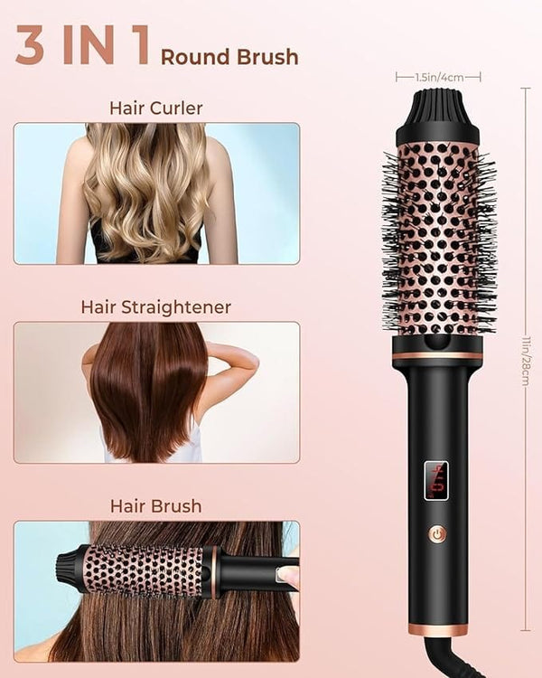 Dubkart DUBKART Thermal Brush, 1.5 Inch Curling Iron Brush Volumizing Brush Heated Round Brush Ceramic Tourmaline Ionic Curling Comb Dual Voltage Travel Curling Iron with Brush, LCD Display