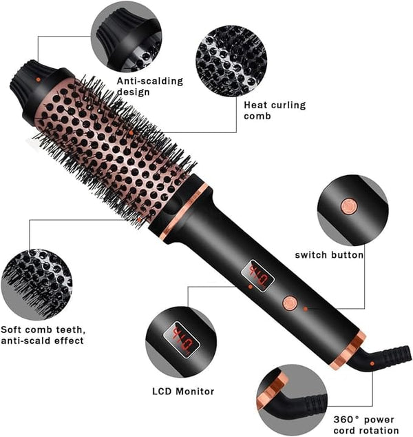 Dubkart DUBKART Thermal Brush, 1.5 Inch Curling Iron Brush Volumizing Brush Heated Round Brush Ceramic Tourmaline Ionic Curling Comb Dual Voltage Travel Curling Iron with Brush, LCD Display