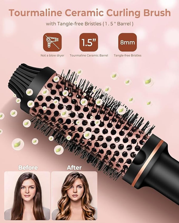 Dubkart DUBKART Thermal Brush, 1.5 Inch Curling Iron Brush Volumizing Brush Heated Round Brush Ceramic Tourmaline Ionic Curling Comb Dual Voltage Travel Curling Iron with Brush, LCD Display