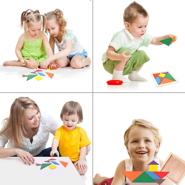 Dubkart Educational toys 7 PCS Wooden Puzzles Tangram Book Set Colorful Educational Toy