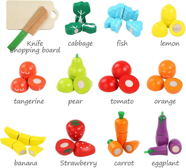Dubkart Educational toys Kids Wooden Play Vegetables Fruits Food Pretend Play Toys Set