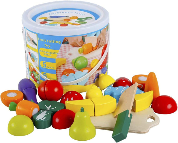 Dubkart Educational toys Kids Wooden Play Vegetables Fruits Food Pretend Play Toys Set