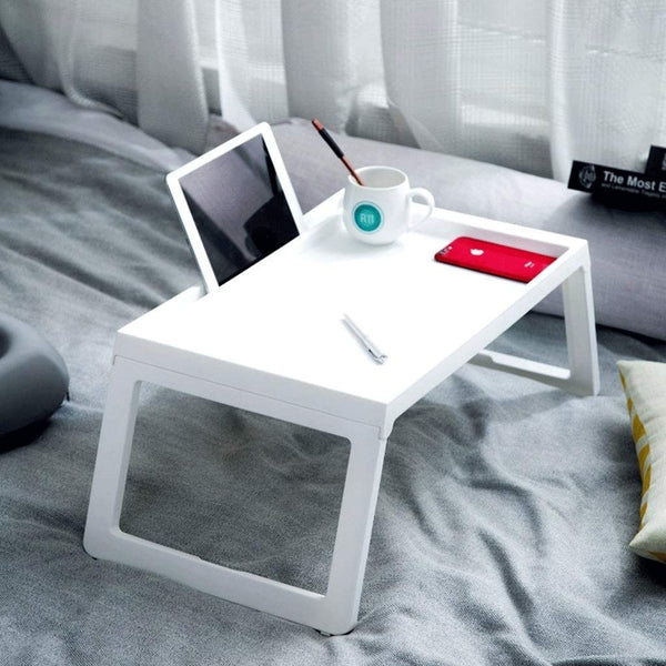 Dubkart Foldable Bed Table Tray Caddy for Food Laptop (White)